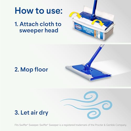 Clorox Disinfecting Wet Mop Pad, Disposable Mop Heads, Multi-Surface Floor Wipes, Rain Clean, 2 Packs, 24 Wet Refills Per Pack (Package May Vary)