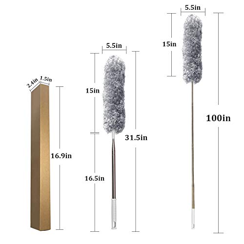 DELUX Microfiber Feather Duster Extendable Duster with 100 inches Extra Long Pole, Bendable Head & Long Handle Dusters for Cleaning Ceiling Fan, High Ceiling, Blinds, Furniture & Cars Gray