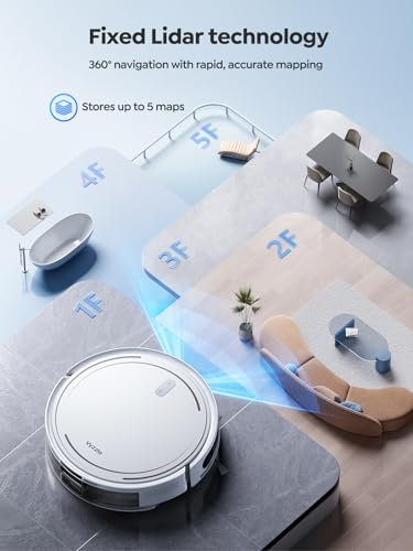 Robot Vacuum and Mop, 3-in-1 Robotic Vacuum Cleaner with Schedule, 5000Pa Suction, LiDAR Navigation & Smart Mapping,150 Mins Max, Ultra-Slim, App/Alexa Control for Pet Hair/Hard Floor/Carpet, D10