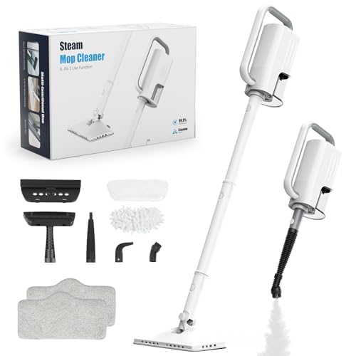 6-in-1 Steam Mop, 1200W Rotated Steam Cleaner for Home, 2 Modes, 400ML Removable Tank, 23FT Power Cord, 2 Pads, Multi-Surface Steamer for Hard Floor, Laminate Floor, Tiles Cleaning (Lily White）