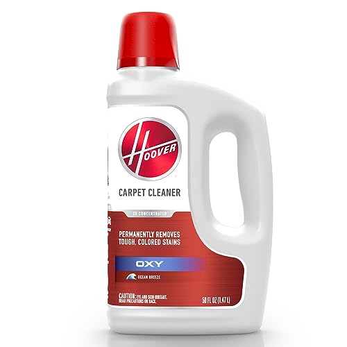 Hoover Oxy Carpet Cleaner Solution, 50 oz., Ocean Breeze Scent, Deep Cleaning Carpet Shampoo Solution, Removes Tough Colored Stains from Carpet and Upholstery, Pair with Hoover Carpet Cleaner Machine