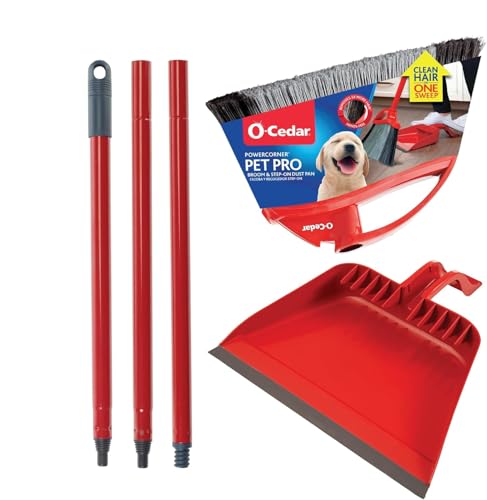 O-Cedar Pet Pro Broom with Step-On Dustpan | Remove 99% with One Sweep | Removes 3 Times More Pet Hair | Quiet Cleaning Tool for Cat and Dog Owners