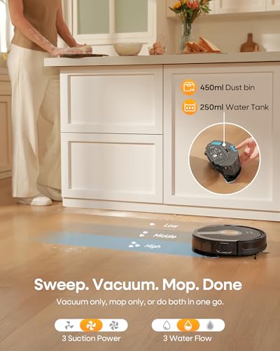 uninell Robot Vacuum and Mop Combo: 5000Pa Strong Suction for Pet Hair on Hard Floor & Carpet, 180 Mins Long Runtime, Self-Charging, Works with Alexa for Effortless Schedule Clean