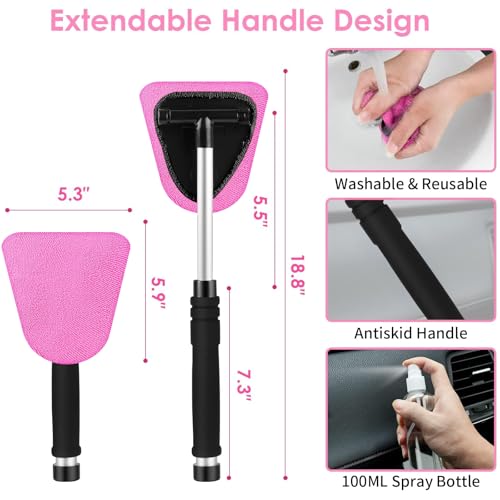 Viewsun 17pcs Car Cleaning Kit, Pink Car Interior Detailing Kit with High Power Handheld Vacuum, Detailing Brush Set, Windshield Cleaner, Cleaning Gel, Complete Auto Accessories for Women Gift