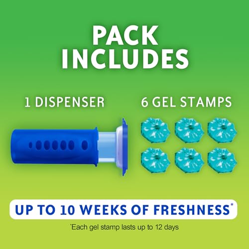 Scrubbing Bubbles Fresh Gel Toilet Bowl Cleaning Stamps, Helps Keep Toilet Clean and Helps Prevent Limescale & Rings, Citrus Scent, 1 Dispenser with 6 Fresh Gel Stamps