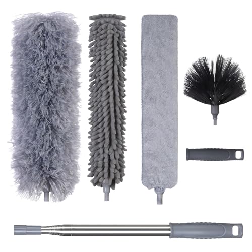 FrutPunch Duster with Extension Pole,Ceiling Fan Cleaner Duster Set of 6, Telescopic Cobweb Feather Duster 100 Inch,Ceiling Fan Duster, House Cleaning Tool Set