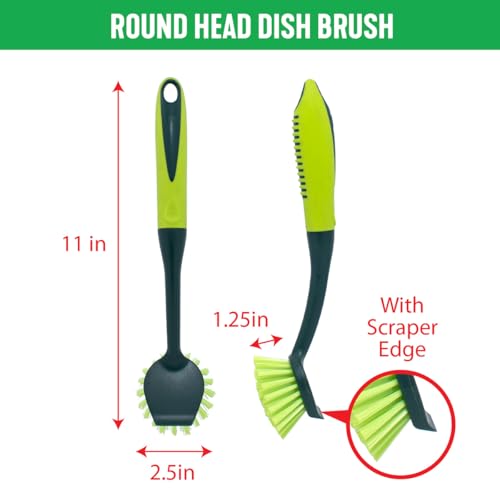 Pine-Sol Scrub Brush Set - Long Handle Cleaning Brushes with Heavy Duty Bristles and Comfort Grip - Scrubbers for Kitchen, Household, and Dishwashing, 5 Pieces