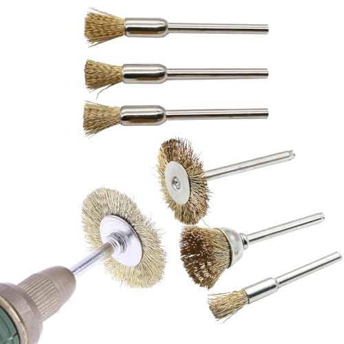 TorSor 12 Pack Rotary Tool Brass Wire Brushes Set with 1/8 Inch Shank Rust Removal Wire Brush Wheel Kit for Dremel Cordless Rotary Tool Cleaning Corroded Metal Surface Aluminum Polish Paint Stripping