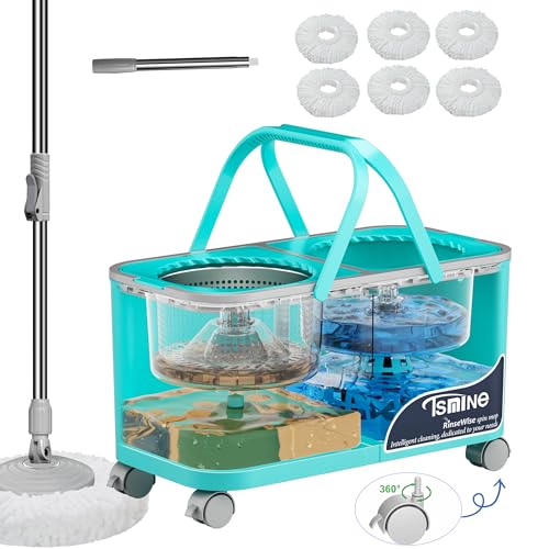 2026 Upgraded Easy-Use Spin Mop for Cleaner, Clean & Dirty Water Separation Mop Bucket for Pet & Family Homes,360° Swivel Wheels, Safe for Hardwood & Tile, Adjustable Handle,6 Reusable Mop Heads