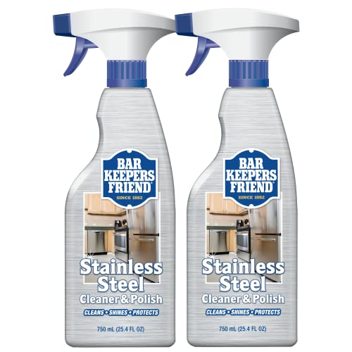 Bar Keepers Friend Stainless Steel Cleaner and Polish Spray (2 x 25.4 oz) Removes Oily Fingerprints, Hard Water Stains, Grime & Food Debris without Scratching or Dulling Appliances & Surfaces