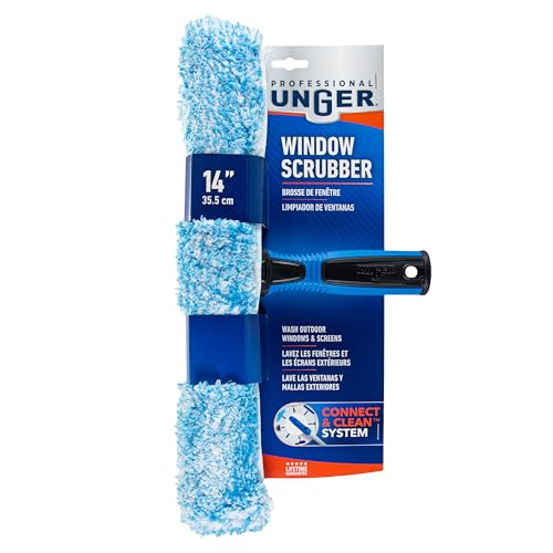 Unger Professional Connect and Clean 14" Window Scrubber Washer for Glass Cleaning, Commercial and Residential Washing, Multipurpose Tool, Gentle on Windows, Reusable Microfiber Sleeve