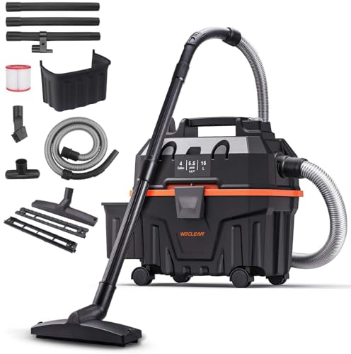 WECLEAN 4 Gallon 5.5 Peak HP Commercial Wet Dry Vacuum Cleaner, Heavy Duty Shop Vac with Blower Function, HEPA Filter, Portable Wet Dry Vac for Garage Car Detailing Construction Cleanup