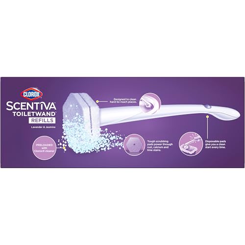 Clorox Scentiva ToiletWand Toilet Cleaner Refills, Lavender and Jasmine, Disposable Toilet Brush Scrubbing Pads, Eliminates Hard Water and Lime Stains 2X Faster than Using a Manual Brush, 10 Count