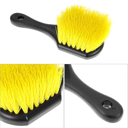 QWORK 8" Utility Scrub Brush with Plastic Handle and Yellow Polypropylene Bristles, 2 Pack Multi-Purpose Cleaning Tool for Wheels and Tires