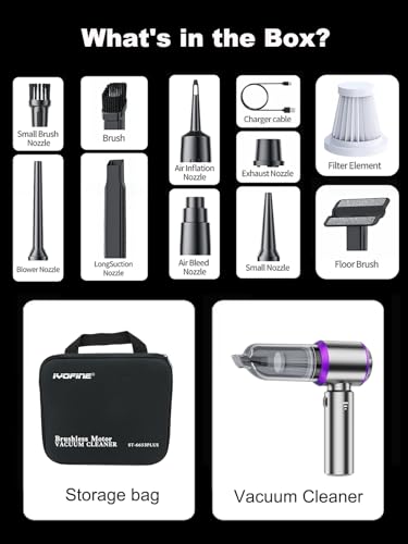 IYOFINE Vacuum/Air Duster 80,000RPM Super Power Mini Car Vacuum Cleaner 4-in-1 air Blower Gun Air Duster & Air Blower & Pump Hand Electric air Duster Handheld dust Blower Blower Cordless (Purple)