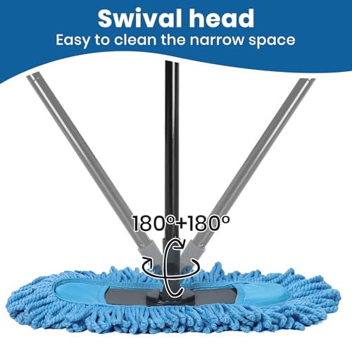 19 Inch Dust Mops for Floor Cleaning with 2 Mop Refill Pads Floor Duster with 58” Long Handle Microfiber Sweeper for Hardwood Tile Baseboard