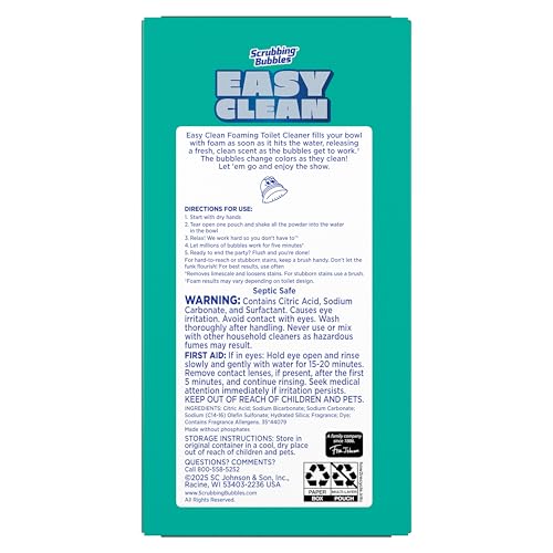 Scrubbing Bubbles Easy Clean Foaming Toilet Bowl Cleaner, Bathroom Limescale Remover that Fights Odors, Easy Drop-In Powder Pouches, 100g (4 Count, 20 Total Pouches)