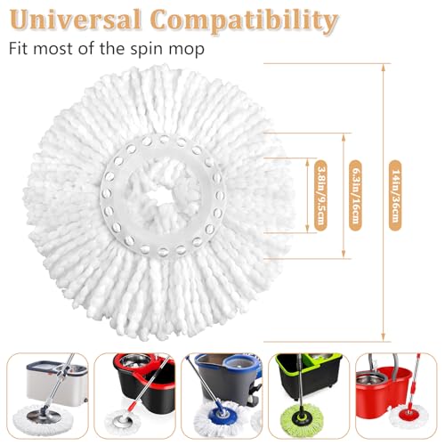 NICEMOVIC 6 Pack Spin Mop Replacement Head for 360° Spin Mop System, Standard Size Round Shape Spin Mop Replacement Head, Microfiber Refills Machine Washable and Easy Cleaning