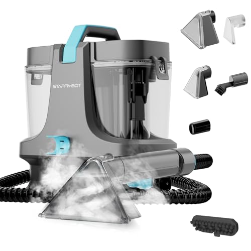 Starrybot Portable Carpet Cleaner Machine with Steam and Heating Techology,18Kpa Powerful Suction with Versatile Tools for Pets, Couch,Spot Cleaner for Stairs/Furniture/Rug(Gray)(AC0205)