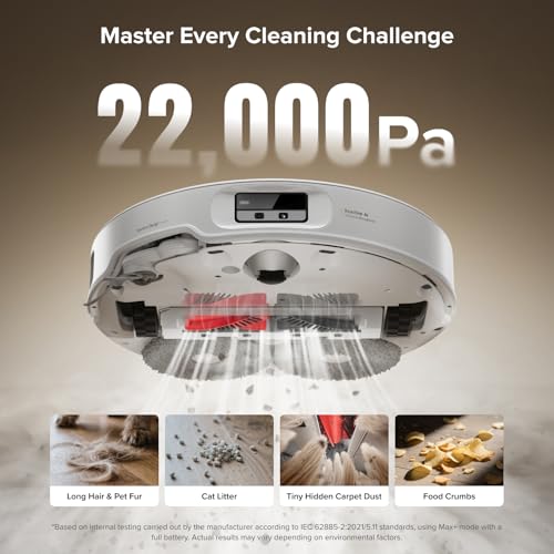 roborock Qrevo CurvX Robot Vacuum and Mop, 22,000Pa Suction, 3.14’’ Ultra Slim, Zero-Tangling Design, Reactive AI Obstacle Recognition, AdaptiLift Chassis, Auto Hot Water Mop Washing & Drying