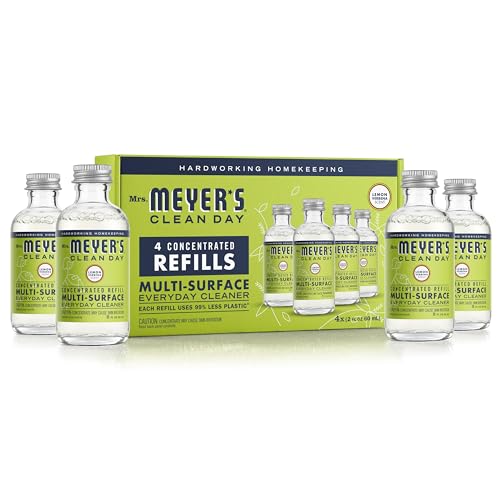 MRS. MEYER'S CLEAN DAY Multi-Surface Everyday Cleaner Concentrated Refills, 4 Concentrated Refills (2 Fl. Oz. each), Lemon Verbena Scent, Makes 64 Fl. Oz. Total