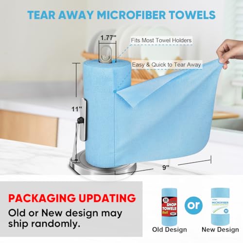 AIDEA Microfiber Cleaning Cloth Roll, Blue Shop Towels 55 Sheets Washable, Microfiber Towels for Cars, Blue Rags Reusable Paper Towel for Automotive, Workshop, House, Kitchen, Cleaning Supplies11×9"