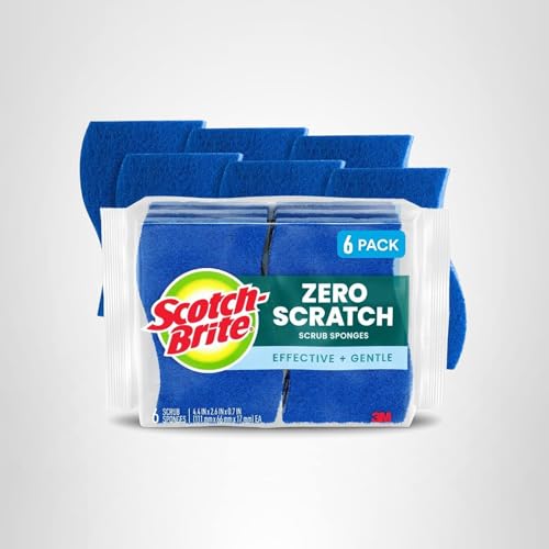 Scotch-Brite Zero Scratch Scrub Sponge, 6 Kitchen Sponges for Cleaning Around the Home, Bathroom & More, Scratch-Free Dish Scrubber, Multi-Surface Safe, Best for Nonstick Pots and Pans