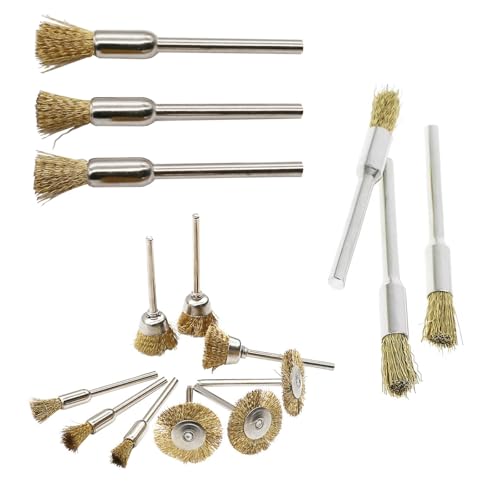 TorSor 12 Pack Rotary Tool Brass Wire Brushes Set with 1/8 Inch Shank Rust Removal Wire Brush Wheel Kit for Dremel Cordless Rotary Tool Cleaning Corroded Metal Surface Aluminum Polish Paint Stripping
