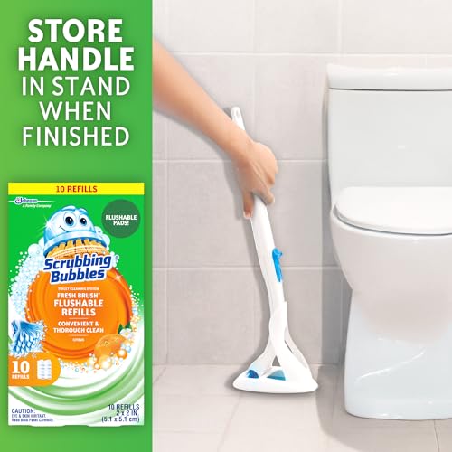 Scrubbing Bubbles Flushable Toilet Bowl Wand Cleaner Refills, Fresh Brush Cleaner Toilet Refill Pads, Removes Limescale & Odors, Citrus Scent, 10 Count (Pack of 1)