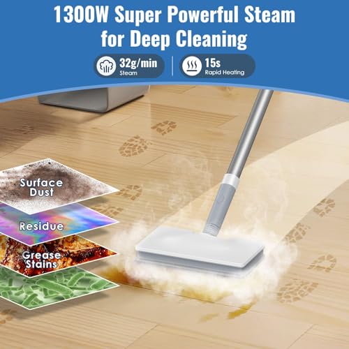 FEPPO Steam Mop & Detachable Handheld Steam Cleaner for Home and Floor Cleaning, 15s Heat-Up, 230°F Floor Steamer for Deep Cleaning with Multi-purpose Attachments Hardwood Floors, Tile,Grout,Furniture