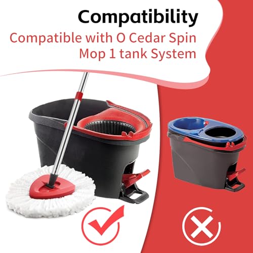 ANREKEYH Spin Mop Replace Head, Base, Handle Compatible with O Cedar EasyWring Microfiber Spin Mop, 2 Mop Refills Replacement Heads, 30-58in Mop Handle and 1 Mop Base Combo Set (White (1-Tank System))