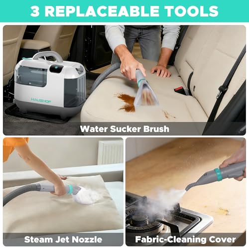 HAUSHOF Steam Portable Carpet and Upholstery Cleaner Machine, Instant Heating Portable Carpet Cleaner with Steam & HotWater & Cold Water System, Steam Cleaner for Carpets, Cars, Furniture, Couch
