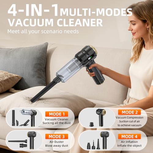 Melising Handheld Vacuum Cleaner Cordless, 23000Pa Powerful Car Mini Vacuum Cleaner, Rechargeable Portable Lightweight dust Catcher for Home Car Carpet Stairs Pet Hair Deep Cleaning（Black-Gold）.