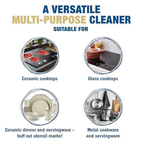 Bar Keepers Friend Cooktop Cleaner + Scraper + Dish Fish - Multipurpose Liquid Stovetop Cleanser, Safe for Use on Glass or Ceramic Cooking Surfaces, Copper, Brass, Chrome, Stainless Steel & Porcelain