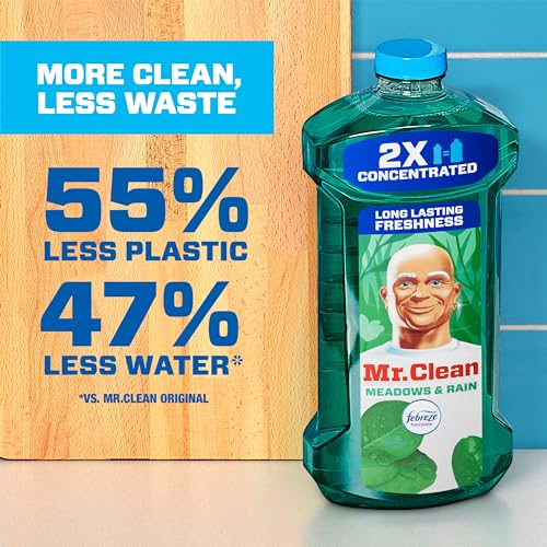 Mr. Clean All Purpose Cleaner, Floor Cleaner for Mopping Home, Bathroom, & Kitchen, Cleaning Liquid for Mop & Bucket, Cleaning Supplies, Multi-Surface Dilutable, Meadows & Rain, 41oz (Pack of 2)