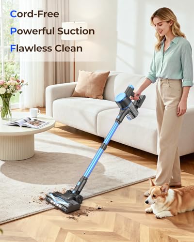 UML0 N8 Cordless Vacuum Cleaner,Lightweight Stick Vacuum with Powerful Suction,2200mAh Battery,40 Mins Runtime, Self-Standing,Rechargeable Vacuum Cleaners for Home Hardwood Floor Pet Hair (Cobalt)
