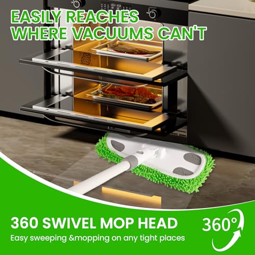 ZHAYAO Reusable Microfiber Floor Mop System, Wet & Dry Sweeper Kit, Includes 1 Sweeper Handle, 3 Washable Chenille Mop Pads, Dry & Wet Use for Hardwood, Tile, and Laminate Floor