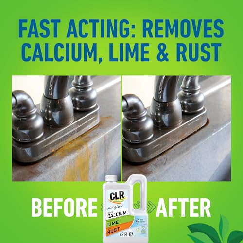 CLR Brands Calcium, Lime & Rust Remover Free & Clear, No Dyes or Fragrances, Gentle Lime and Bathroom Descaler, Removes Hard Water Stains and Rust Deposits, 42 Oz Bottle