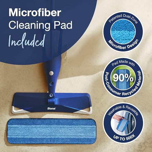 Bona Hardwood Floor Premium Spray Mop - Includes Wood Floor Cleaning Concentrate and Machine Washable Microfiber Cleaning Pad - Dual Zone Cleaning Design for Faster Cleanup