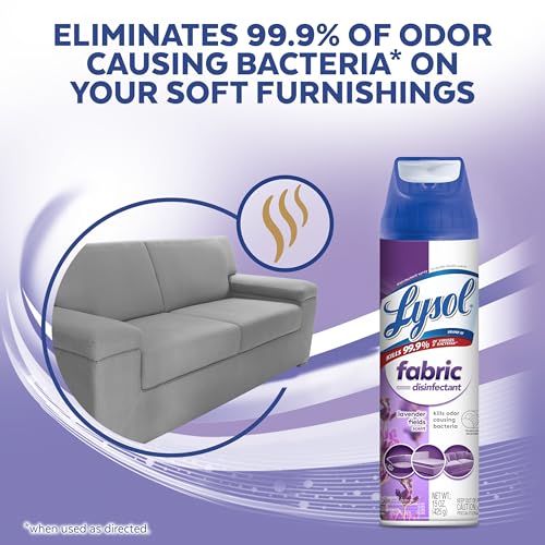 Lysol Fabric Disinfectant Spray, Sanitizing and Antibacterial Spray, For Disinfecting and Deodorizing Soft Furnishings, Lavender Fields 15 Fl. Oz (Pack of 3)