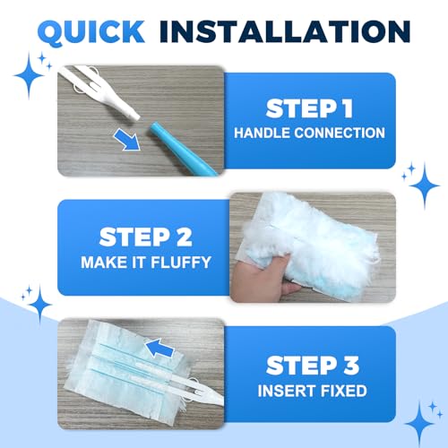 Duster Refills Compatible with Swiffer Duster Refill Heavy Duty, 50 Refills & 5 Handles Kit for Swiffer Duster Kit, Dusters for Cleaning Car Electronics Furniture Blinds, Ceiling Fan Cleaner
