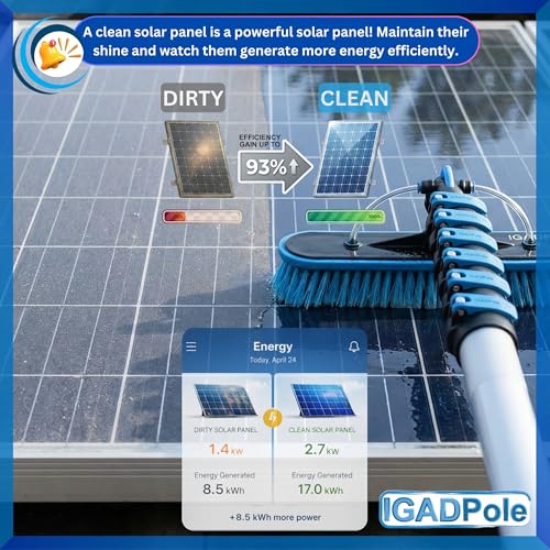 IGADPole 28 FT Water-Fed Washing Kit with Soap-Dispenser, Brush, 10″ Squeegee & Cobweb Duster for Windows, Gutters, Solar Panels & Exterior Walls