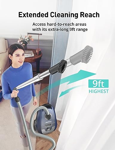 Aspiron Canister Vacuum, 1600W/40Kpa Canister Bagged Vacuum,4QT Dust Bag, H13 HEPA Filter, 5 Tools, Pet-Friendly,Variable Power Control,for Carpets, Hardwood Floors, Stairs, Pet Hair, Household,Car