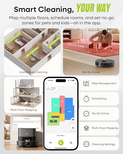 MONSGA Robot Vacuum and Mop Combo, 90 Days Self-Emptying with 8000Pa Suction, LiDAR Smart Mapping, Dual Anti-Tangle for Pet Hair, Carpet and Hard Floor