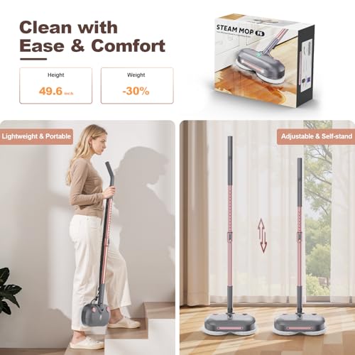 Scrub & Steam Mop with Rotating Mop Pads, All-in-One Scrubbing and Sanitizing Floor Cleaner, XL Water Tank, 23FT Cord, LED Headlights,Self-Standing for Hard Floor Laminate Marble Floors