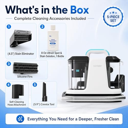Upholstery Cleaner Machine & Carpet Cleaner | Portable Spot Cleaner with Strong Suction and Scrubbing Brush for Pet Stains, Spills on Couches, Rugs, Mattresses, Car Interiors (White)