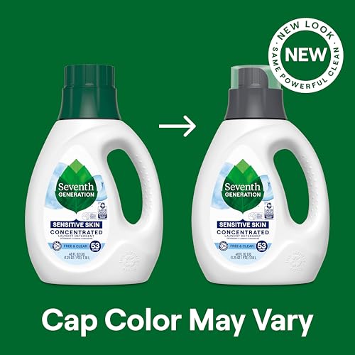 Seventh Generation Concentrated Free & Clear Laundry Detergent, 40 oz, No Dyes or Fragrance, Sensitive Skin Liquid Laundry Soap Targets Stains and Everyday Messes With Biobased Formula