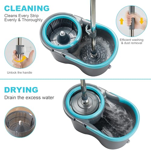 JOYMOOP Spin Mop and Bucket, 360° Mop Head & Telescopic Handle, Wet and Dry Use, 4 Reusable Microfiber Refills, Hands-Free Cleaning for Hardwood, Tile, Laminate Floors & Walls