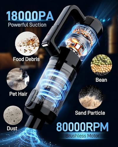 Leucher Handheld Vacuum Cordless, 18000PA Strong Suction Car Vacuum Cleaner Portable with Brushless Motor & LED Light, Hand Vacuum with Multi-Nozzles & Washable Filter for Home Office, Car, Pets