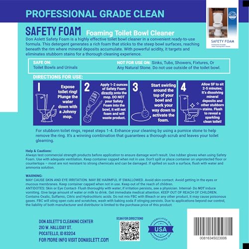 Don Aslett Safety Foam Toilet Bowl Cleaner (32 Oz Bottle, Pack of 2) Acidic Detergent and Deodorizer | Cleans Hard Water and Mineral Stains in Porcelain Toilets